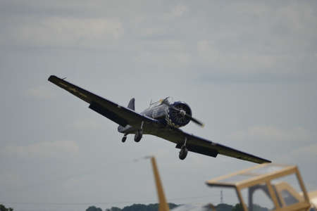 Mollis Switzerland 16 August 2019: North American Aviation T-6 Texan vintage propeller trainer...