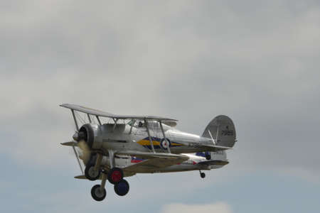Duxford UK JULY, 11, 2015 Biplane fighter plane of Royal Air Force on 1930s,1940s and World War 2. Gloster Gladiator famous to be the defender of Malta.のeditorial素材
