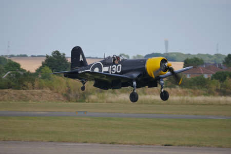 Duxford England Flying Legends Air Show JULY, 11, 2015 Chance Vought F4U Corsair. The F4U Corsair is a United States carrier based fighter aircraft used in World War II and the Korean War.のeditorial素材