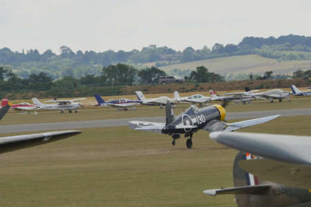 Duxford England Flying Legends Air Show JULY, 11, 2015 Chance Vought F4U Corsair. The F4U Corsair is a United States carrier based fighter aircraft used in World War II and the Korean War.のeditorial素材