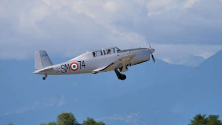 Rivolto del Friuli, Udine, Italy SEPTEMBER, 17, 2021 Metal grey two seats in tandem vintage military...