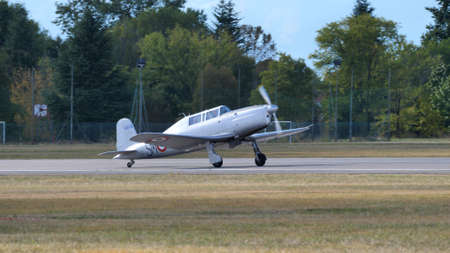 Rivolto del Friuli, Udine, Italy SEPTEMBER, 17, 2021 Retro single engine propeller military pilot maker aircraft ready to take off. Fiat G.46 ex Italian Air Forceのeditorial素材