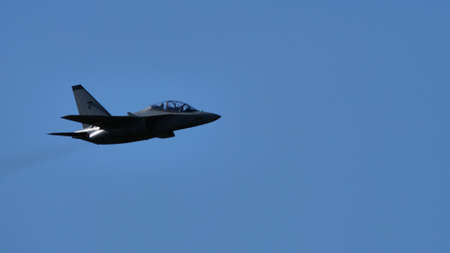 Rivolto Italy SEPTEMBER, 18, 2021 Alenia Aermacchi M-346 Master military twin engine transonic advanced jet trainers and light combat aircraft of Italian Air Force co-developed with Yakovlev Yak-130のeditorial素材