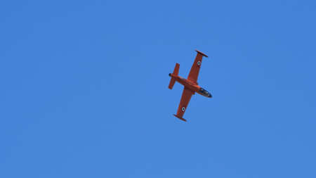 Rivolto del Friuli Italy SEPTEMBER, 17, 2021 Military jet airplane in blue sky with copy space. Aermacchi MB-326のeditorial素材