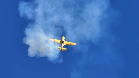Thiene Italy OCTOBER, 16, 2021 Aerobatic plane performs extreme maneuvers during an air show. Concepts of courage, skill, training and self-confidence. Mudry CAP 231のeditorial素材