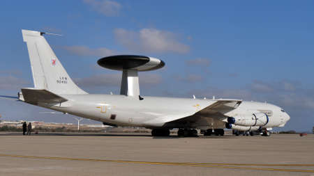 Gran Canaria Gando Airport Canary Islands Spain OCTOBER, 21, 2021 Boeing E-3 Sentry AWACS (Airborne Warning and Control System) of NATO airborne early warning and control aircraft parkedのeditorial素材