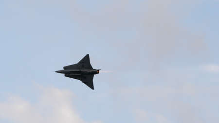 Zeltweg, Austria SEPTEMBER, 6, 2019 Saab J-35 Draken. Swedish Air Force combat aircraft. Copy Space for News Titleのeditorial素材