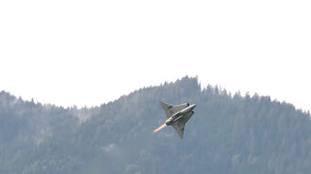 Zeltweg, Austria SEPTEMBER, 6, 2019 Vintage Cold War era fighter jet combat aircraft from the neutral Sweden. Saab J-35 Draken of Swedish Air Force. Copy Space for News Titleのeditorial素材