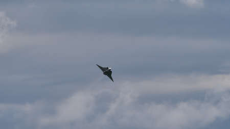 Zeltweg, Austria SEPTEMBER, 6, 2019 Vintage Cold War era fighter jet combat aircraft from the neutral Sweden. Saab J-35 Draken of Swedish Air Force. Copy Space for News Titleのeditorial素材