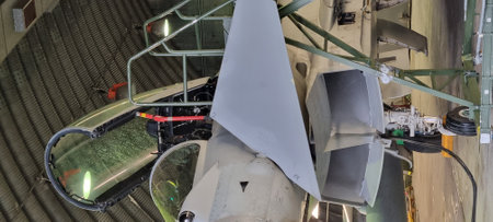 Istrana Italy December 13 2023: Close-up of the ladder and cockpit of an interceptor military aircraft parked in an armored shelter, ready for NATO defense alert takeoff. Includes copy space.のeditorial素材