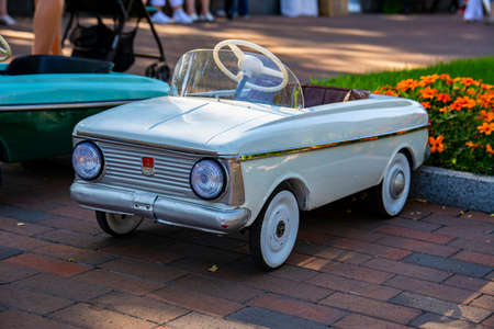 vintage childrens pedal white car Moskvich made in USSR