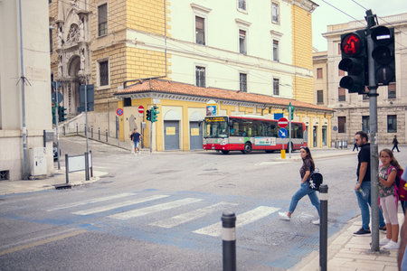 Ancona Italy - 20 Sep 2023: Street of the City. Architecture, transport and people in the Italian city. Street view of Italian cityのeditorial素材