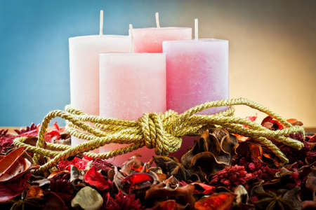 wax candles for decoration and christmas atmosphere の写真素材