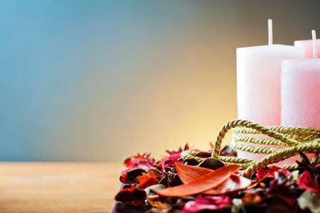 wax candles for decoration and christmas atmosphere の写真素材
