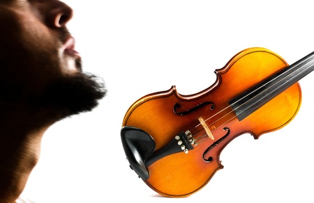 man and old Violin Woodの写真素材