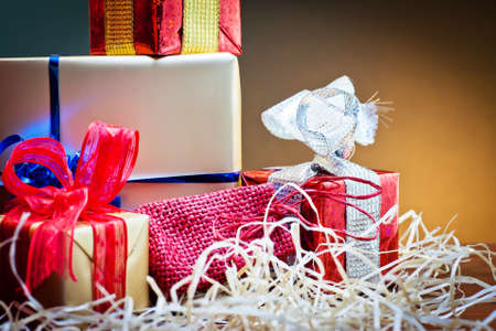 groups of gift items decorated with different paperの写真素材