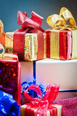 groups of gift items decorated with different paperの写真素材