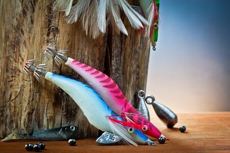 equipment from fisherman with fly fishing の写真素材