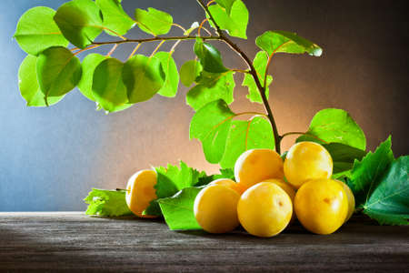plum on wood の写真素材