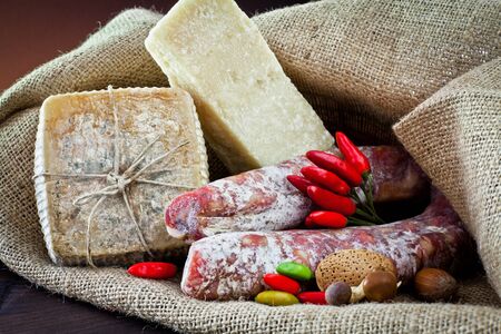 assortment of cheese and salami の写真素材