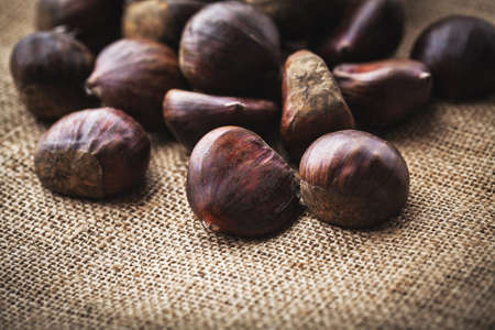 chestnuts on jute の写真素材