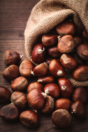 chestnuts in jute の写真素材