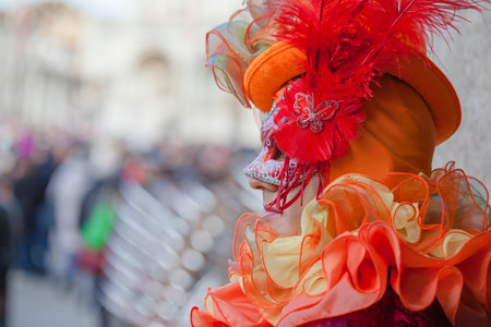 Venice, Italy - February, 2019: Carnival of Venice, typical Italian tradition and festivity with masks in Veneto.のeditorial素材