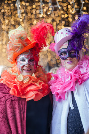 Venice, Italy - February, 2019: Carnival of Venice, typical Italian tradition and festivity with masks in Veneto.のeditorial素材