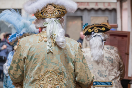 Venice, Italy - February, 2019: Carnival of Venice, typical Italian tradition and festivity with...