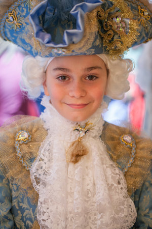 Venice, Italy - February, 2019: Carnival of Venice, typical Italian tradition and festivity with masks in Veneto.のeditorial素材