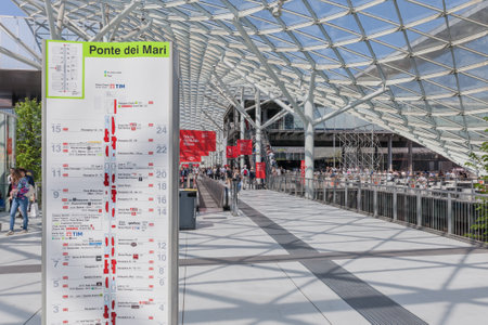 MILAN, ITALY - APRIL 22, 2018: 57th exhibition of the Salone International del Mobile during the Milan design week. Numerous visitors visit Fiera Rho Milano. Most important event.のeditorial素材