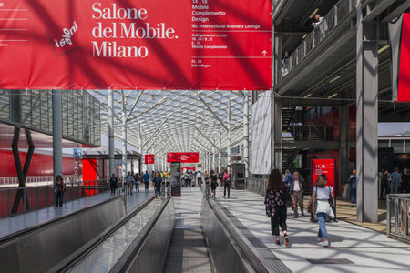 MILAN, ITALY - APRIL 22, 2018: 57th exhibition of the Salone International del Mobile during the Milan design week. Numerous visitors visit Fiera Rho Milano. Most important event.のeditorial素材