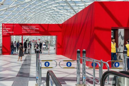 MILAN, ITALY - APRIL 22, 2018: 57th exhibition of the Salone International del Mobile during the Milan design week. Numerous visitors visit Fiera Rho Milano. Most important event.のeditorial素材