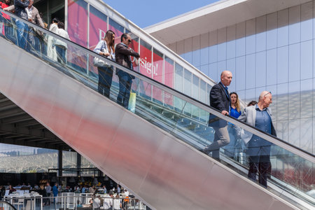 MILAN, ITALY - APRIL 22, 2018: 57th exhibition of the Salone International del Mobile during the Milan design week. Numerous visitors visit Fiera Rho Milano. Most important event.のeditorial素材