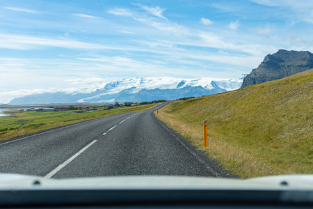 Driving along the ring road in the direction of the glaciersの写真素材