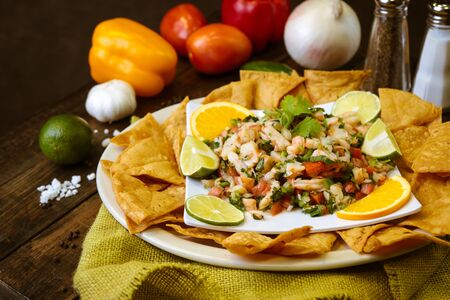 Peruvian seafood platter with chips