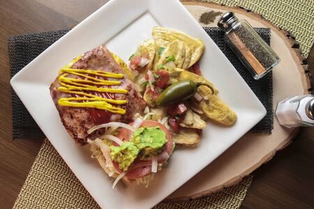 ham and vegetables bread with plantain chips