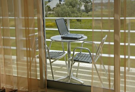 Laptop in Balconyの写真素材
