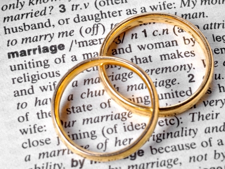 Two wedding rings next to the word の写真素材
