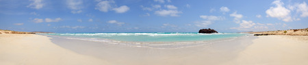 Panorama of a beach with a ship Wreck in Cabo de Santa Maria, Boa Vista Island in Cape Verdeの写真素材
