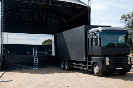 Truck near a concert stage starting setting it upの写真素材