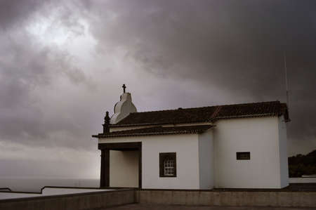 a church in the top of the mountain, in Azoresの写真素材
