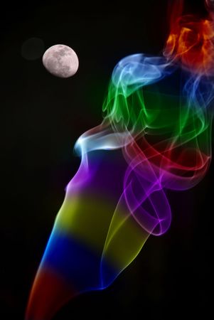 abstract colores smoke and the moon in the skyの写真素材