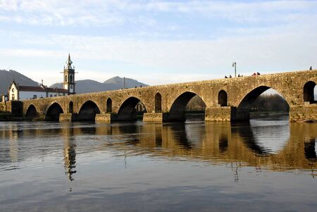 bridge and church of Ponte de Lima in Portugalの写真素材