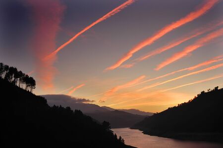 sunset on the riverの写真素材