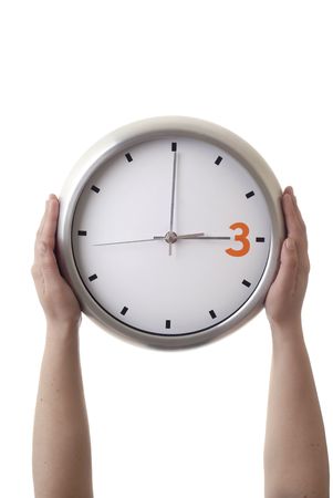 woman with a clock isolated in white backgroundの写真素材