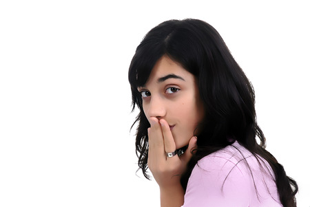 beautiful young woman in a white background