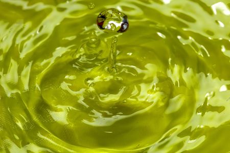 Water world - Falling a drop of water in yellowの写真素材