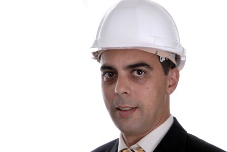 An engineer white hat, isolated on whiteの写真素材