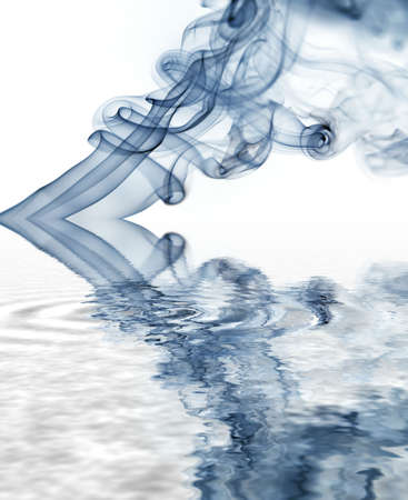 blue smoke abstract in white background with reflectionの写真素材